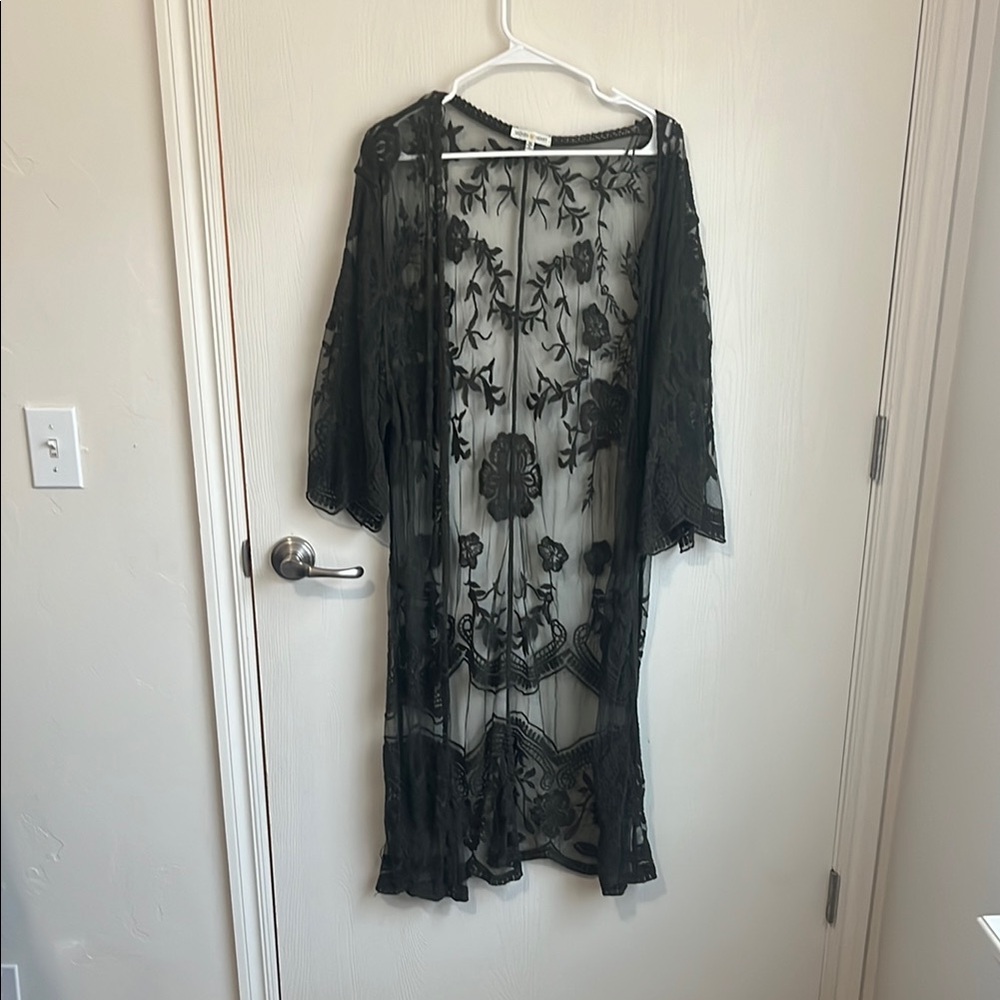 Black Sheer Floral Kimono
